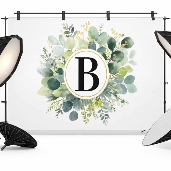 Letter B Photography Backdrop 7x5FT, Alphabet Green Eucalyptus Leaves Plant Simple Photo Backdrops, Background for Photography Studio Photo Studio Background, Back Drop for Photoshoot
