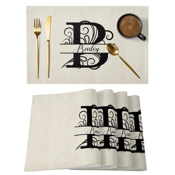 Letter B Placemats Set of 12, Cotton Linen Fabric Place Mats, Monogram Words Washable Decorative Table Mats Protector for Home Kitchen Dining Wedding Party Coffee Tables