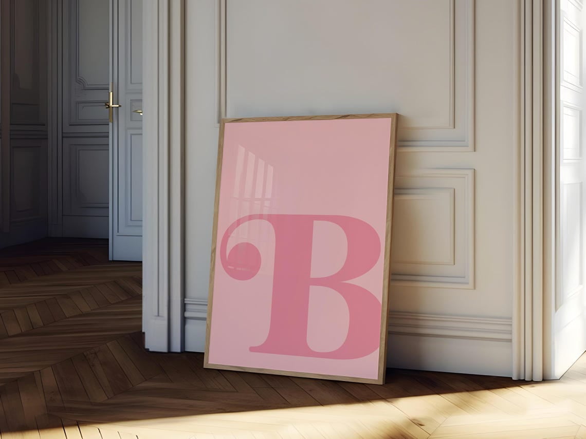 Letter B Poster, Pink Alphabet Letter Print, Initial Letter Wall Art ...