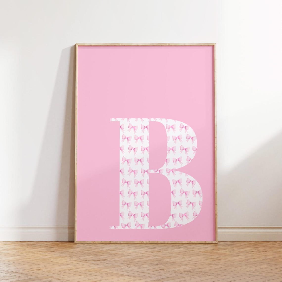 Letter B Poster, Pink Bow Print, Preppy Wall Art, B Initial Print, Cute ...