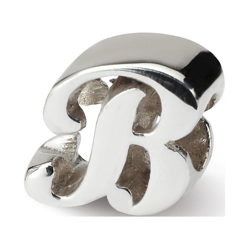 Letter B Script Charm .925 Sterling Silver Antique Finish Reflection Beads - QRS1430B