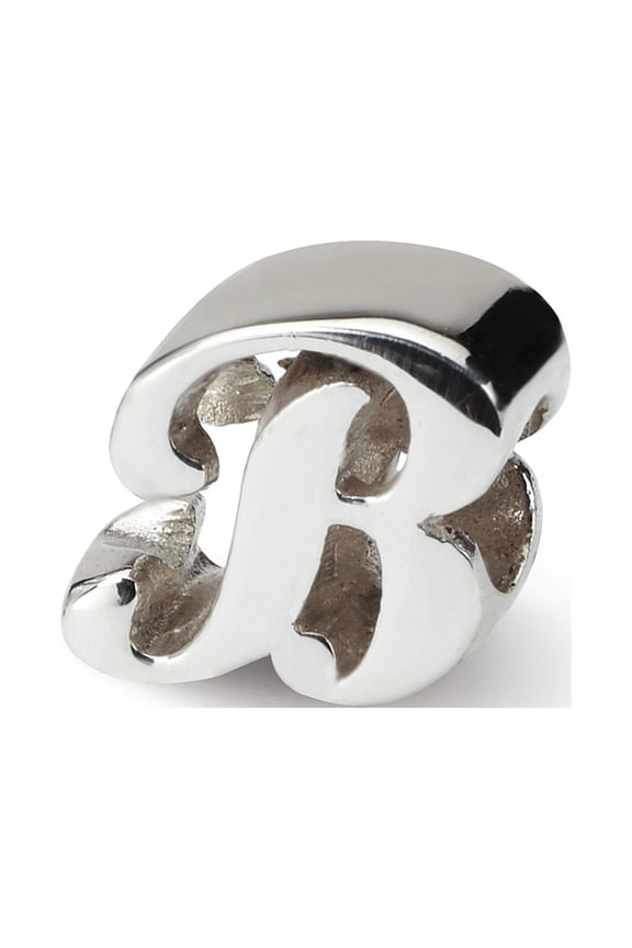 Letter B Script Charm .925 Sterling Silver Antique Finish Reflection Beads - QRS1430B