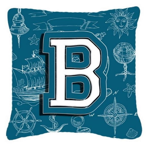 Letter B Sea Doodles Initial Alphabet Canvas Fabric Decorative Pillow