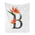 thumbnail image 1 of Letter B Soft Flannel Fleece Throw Blanket, Bird of Paradise Typography Flower Alphabet Character Font Design Print, Cozy Plush for Indoor and Outdoor Use, 50" x 70", Orange Green Grey, by Ambesonne, 1 of 6