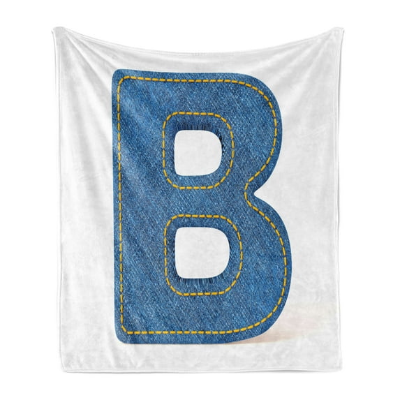 Letter B Soft Flannel Fleece Throw Blanket, Jeans Clothing Retro Fashion Style Alphabet Elements Youth Typography Design, Cozy Plush for Indoor and Outdoor Use, 60" x 80", Blue Yellow, by Ambesonne