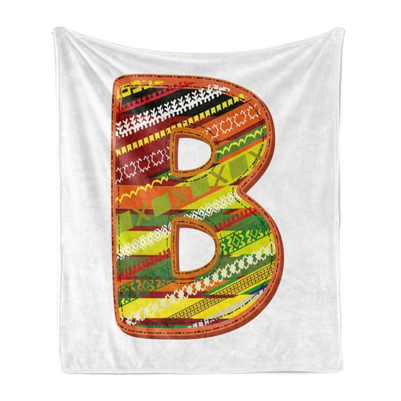 Letter B Soft Flannel Fleece Throw Blanket, Winter Season Inspired Typing Tool Art Design Digitally Made Multicolor Palette, Cozy Plush for Indoor and Outdoor Use, 50" x 60", Multicolor, by Ambesonne