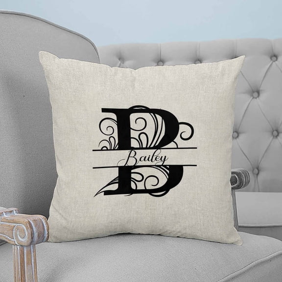 Letter B Throw Pillow Covers, Soft Pillowcases with Invisible Zipper, Monogram Words Decorative Square Pillow Cushion Covers for Living Room Couch Sofa Bed 24x24 Inches