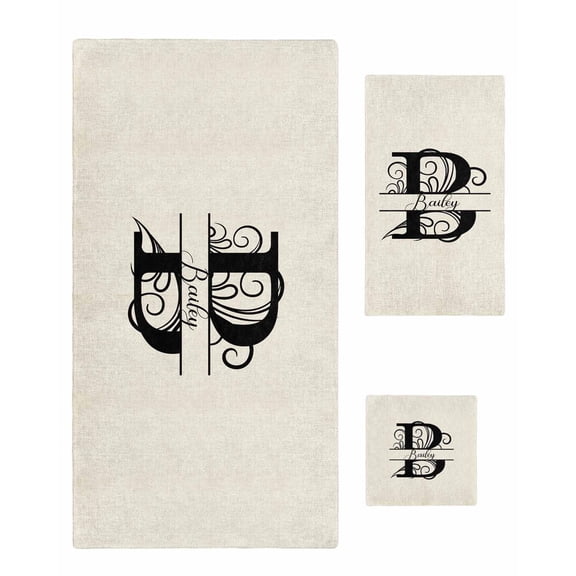 Letter B Towel Set of 3, Soft Microfiber Bath Towels, Hand Towel, Washcloths, Monogram Words Quick-Dry Absorbent Towels for Bathroom Kitchen Hotel Beach Gym Spa