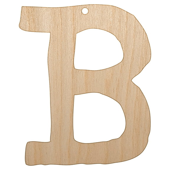 Letter B Uppercase Cute Typewriter Font Wood Holiday Christmas Tree Ornament Unfinished DIY Pre-Drilled Craft