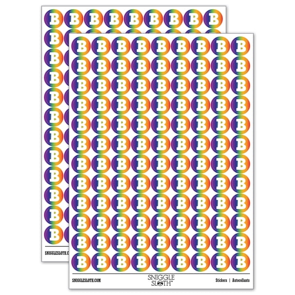 Letter B Uppercase Fun Bold Font 200+ Round Stickers - Rainbow - Matte Finish - 0.50" Size