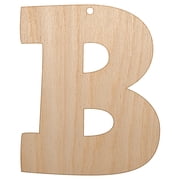 Letter B Uppercase Fun Bold Font Wood Holiday Christmas Tree Ornament Unfinished DIY Pre-Drilled Craft