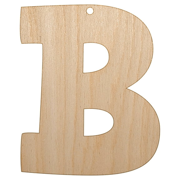 Letter B Uppercase Fun Bold Font Wood Holiday Christmas Tree Ornament Unfinished DIY Pre-Drilled Craft