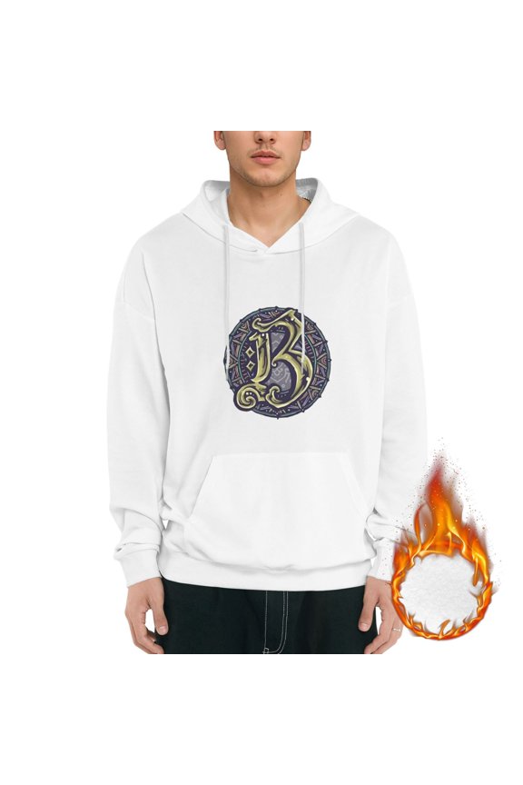Letter B Victorian Vintage Style Graphic Hoodies for Men Letter Print Long Sleeve Casual Streetwear Pullover Sweatshirt with Pocket mens Ecosmart Hoodie,White 3XL