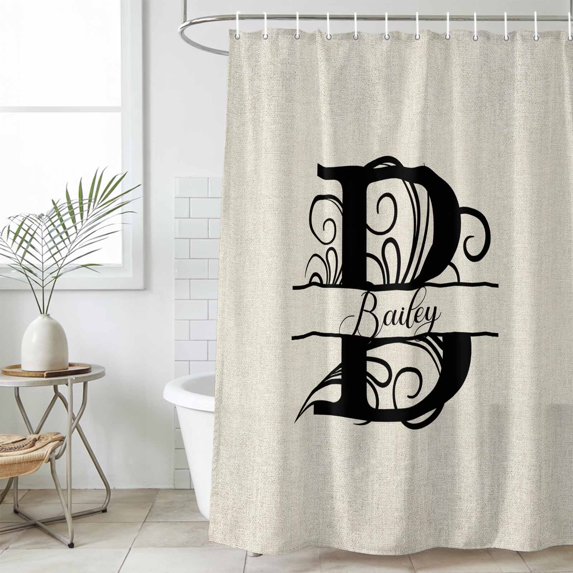 Letter B Waterproof Shower Curtain, 48"x72" Washable Polyester Fabric Shower Curtains for Bathroom, Monogram Words Decorative Bathtub Curtain Sets with Hooks
