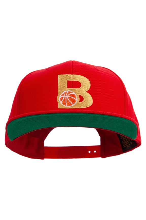 Letter B with Basketball Embroidered Wool Blend Prostyle Snapback - Red OSFM