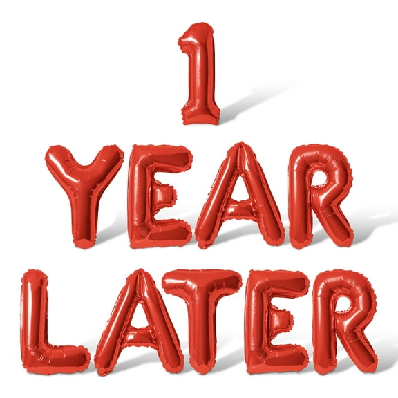 Letter Balloons - 1 YEAR LATER 16" Inch Alphabet Letters Foil Mylar Balloon 1st Birthday Party Banner (Red)