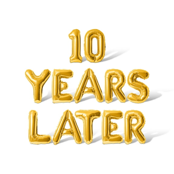 Letter Balloons - 10 YEARS LATER 16" Inch Alphabet Letters Foil Mylar Balloon 10th Anniversary Party Banner (Gold)