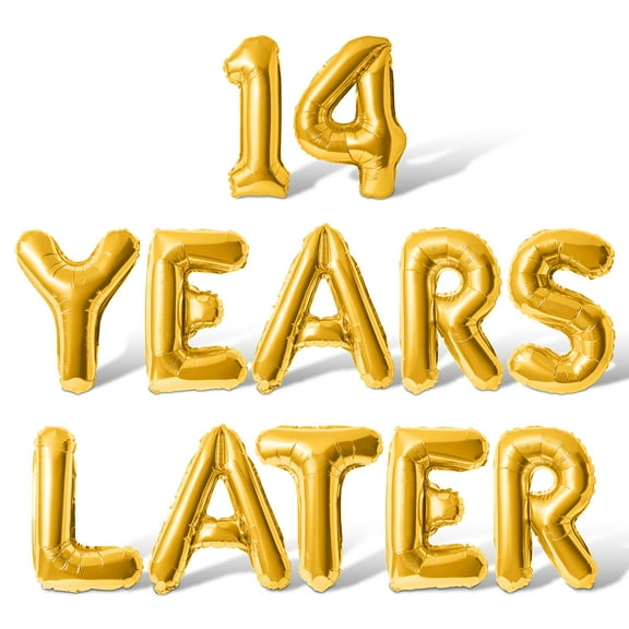 Letter Balloons - 14 YEARS LATER 16" Inch Alphabet Letters Foil Mylar Balloon 14th Birthday Party Banner (Gold)