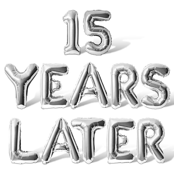 Letter Balloons - 15 YEARS LATER 16" Inch Alphabet Letters Foil Mylar Balloon 15th Anniversary Party Banner (Silver)