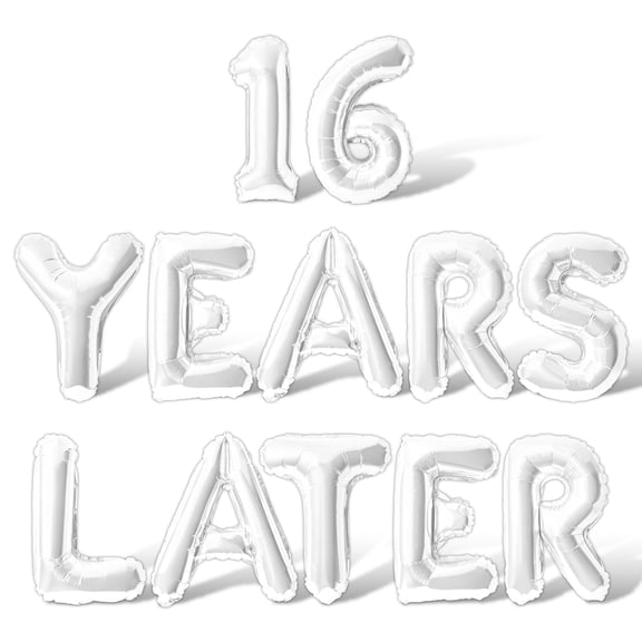 Letter Balloons - 16 YEARS LATER 16" Inch Alphabet Letters Foil Mylar Balloon 16th Birthday Party Banner (White)