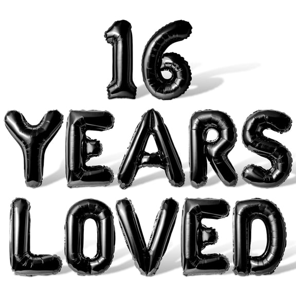 Letter Balloons - 16 YEARS LOVED 16" Inch Alphabet Letters Foil Mylar Balloon 16th Birthday Party Banner (Black)