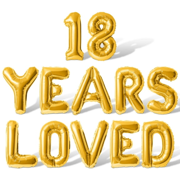 Letter Balloons - 18 YEARS LOVED 16" Inch Alphabet Letters Foil Mylar Balloon 18th Birthday Party Banner (Gold)