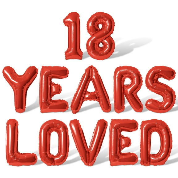 Letter Balloons - 18 YEARS LOVED 16" Inch Alphabet Letters Foil Mylar Balloon 18th Birthday Party Banner (Red)