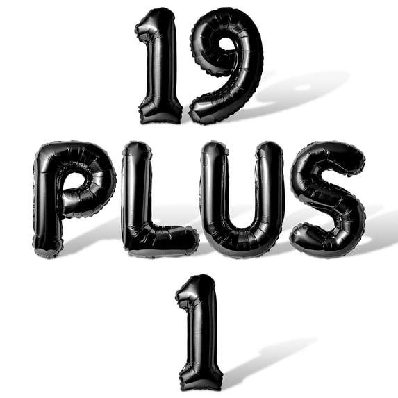 Letter Balloons - 19 PLUS 1 16" Inch Alphabet Letters Foil Mylar Balloon 20th Birthday Party Banner (Black)