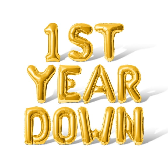 Letter Balloons - 1ST YEAR DOWN 16" Inch Alphabet Letters Foil Mylar Balloon Birthday Party Banner (Gold)