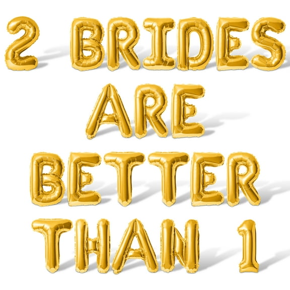 Letter Balloons - 2 BRIDES ARE BETTER THAN 1 16" Inch Alphabet Letters Foil Mylar Balloon Bachelorette Party Banner (Gold)