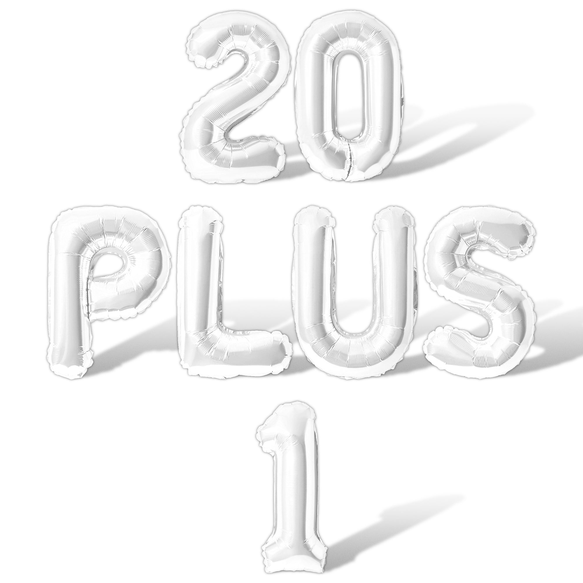 Plus White Lettering Letter Balloons - 20 PLUS 1 16
