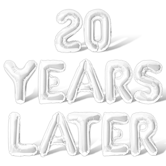 Letter Balloons - 20 YEARS LATER 16" Inch Alphabet Letters Foil Mylar Balloon 20th Anniversary Party Banner (White)