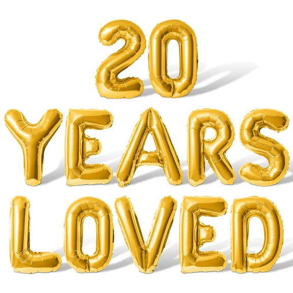 Letter Balloons - 20 YEARS LOVED 16" Inch Alphabet Letters Foil Mylar Balloon 20th Birthday Party Banner (Gold)