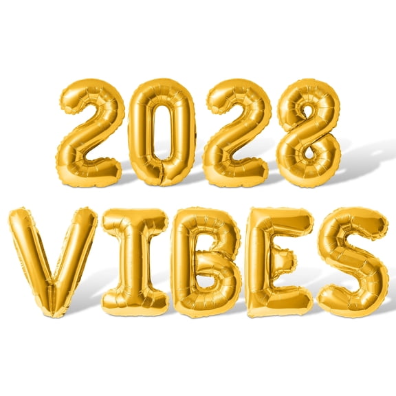 Letter Balloons - 2028 VIBES 16" Inch Alphabet Letters Foil Mylar Balloon New Years Party Banner (Gold)