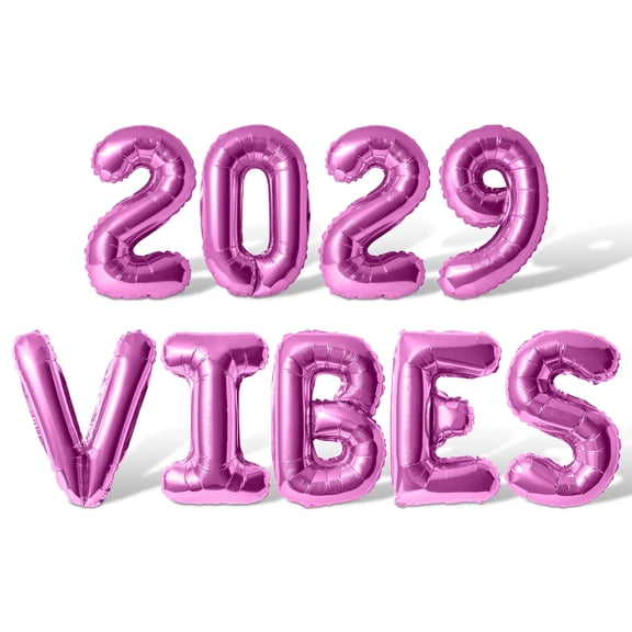Letter Balloons - 2029 VIBES 16" Inch Alphabet Letters Foil Mylar Balloon New Years Party Banner (Pink)