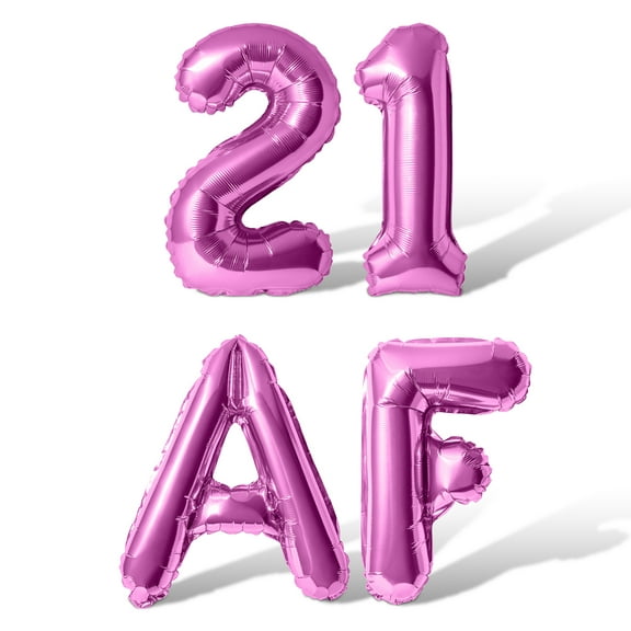 Letter Balloons - 21 AF 16" Inch Alphabet Letters Foil Mylar Balloon 21st Birthday Party Banner (Pink)
