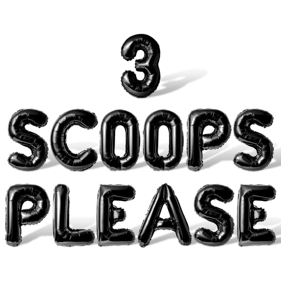 Letter Balloons - 3 SCOOPS PLEASE 16" Inch Alphabet Letters Foil Mylar Balloon 3rd Birthday Party Banner (Black)
