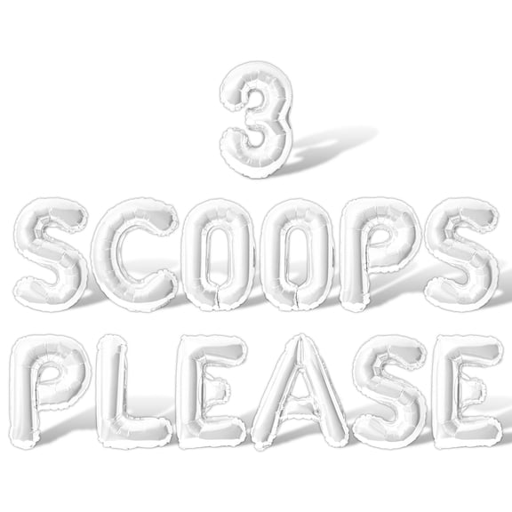 Letter Balloons - 3 SCOOPS PLEASE 16" Inch Alphabet Letters Foil Mylar Balloon 3rd Birthday Party Banner (White)