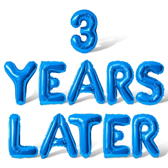 Letter Balloons - 3 YEARS LATER 16" Inch Alphabet Letters Foil Mylar Balloon 3rd Birthday Party Banner (Blue)