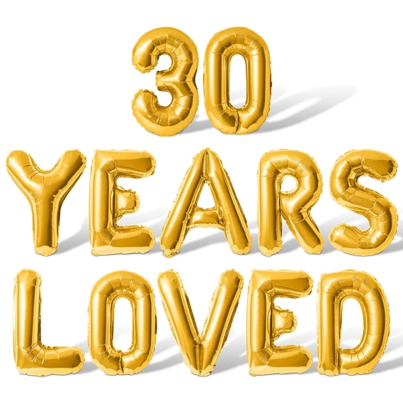 Letter Balloons - 30 YEARS LOVED 16" Inch Alphabet Letters Foil Mylar Balloon 30th Birthday Party Banner (Gold)
