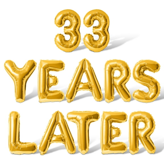 Letter Balloons - 33 YEARS LATER 16" Inch Alphabet Letters Foil Mylar Balloon 33rd Birthday Party Banner (Gold)