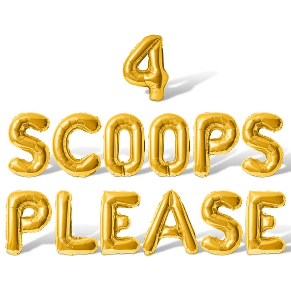 Letter Balloons - 4 SCOOPS PLEASE 16" Inch Alphabet Letters Foil Mylar Balloon 4th Birthday Party Banner (Gold)