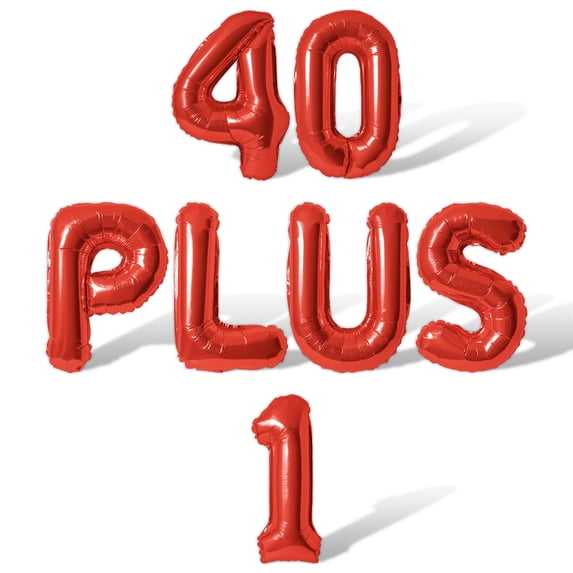 Letter Balloons - 40 PLUS 1 16" Inch Alphabet Letters Foil Mylar Balloon 41st Birthday Party Banner (Red)