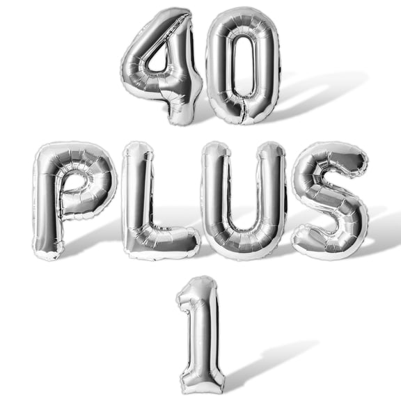 Letter Balloons - 40 PLUS 1 16" Inch Alphabet Letters Foil Mylar Balloon 41st Birthday Party Banner (Silver)