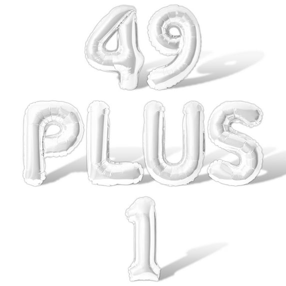 Letter Balloons - 49 PLUS 1 16" Inch Alphabet Letters Foil Mylar Balloon 50th Birthday Party Banner (White)
