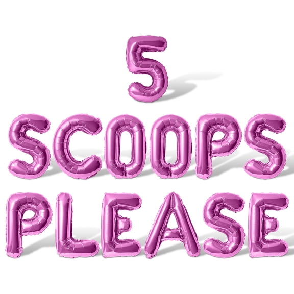 Letter Balloons - 5 SCOOPS PLEASE 16" Inch Alphabet Letters Foil Mylar Balloon 5th Birthday Party Banner (Pink)