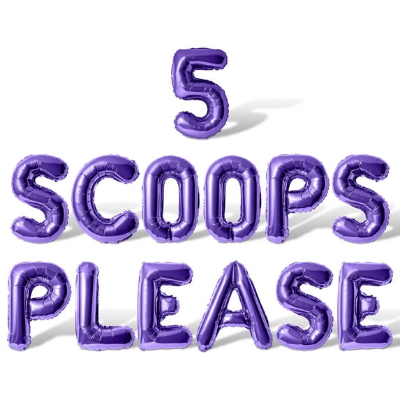 Letter Balloons - 5 SCOOPS PLEASE 16" Inch Alphabet Letters Foil Mylar Balloon 5th Birthday Party Banner (Purple)
