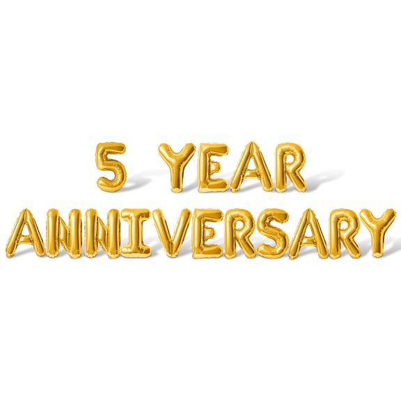 Letter Balloons - 5 YEAR ANNIVERSARY 16" Inch Alphabet Letters Foil Mylar Balloon 5th Anniversary Party Banner (Gold)