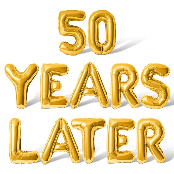 Letter Balloons - 50 YEARS LATER 16" Inch Alphabet Letters Foil Mylar Balloon 50th Anniversary Party Banner (Gold)
