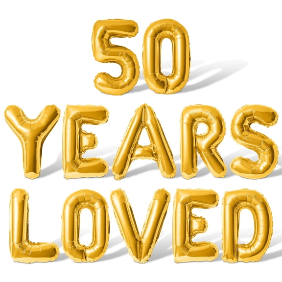 Letter Balloons - 50 YEARS LOVED 16" Inch Alphabet Letters Foil Mylar Balloon 50th Birthday Party Banner (Gold)